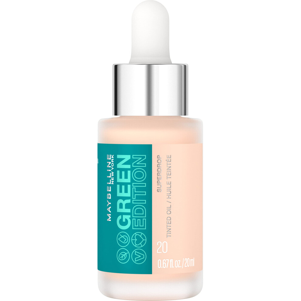 Maybelline Green Edition Superdrop Tinted Oil Base Makeup  Adjustable Natural Coverage Foundation Formulated With Jojoba & Marula Oil  20  1 Count
