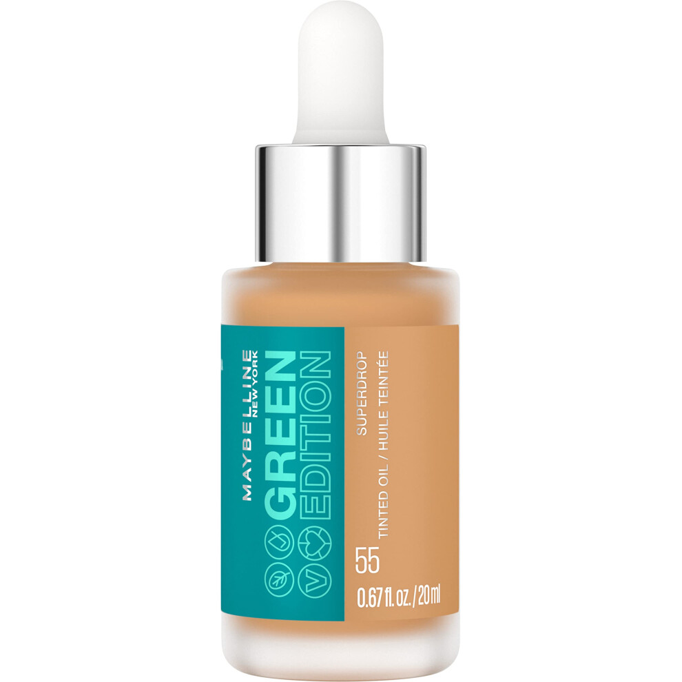 Maybelline Green Edition Superdrop Tinted Oil Base Makeup  Adjustable Natural Coverage Foundation Formulated With Jojoba & Marula Oil  55  1 Count