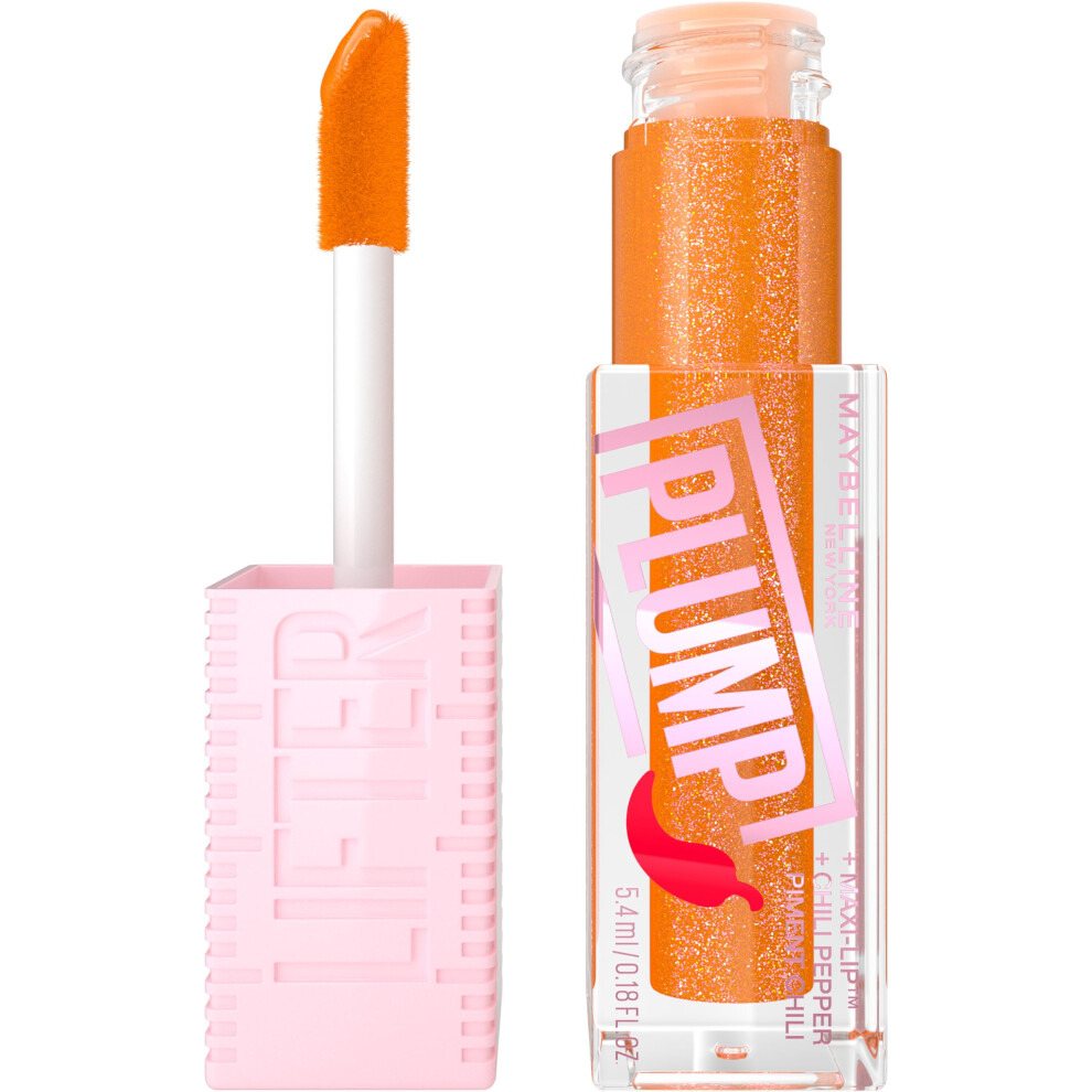 MAYBELLINE Lifter Gloss Lifter Plump  Plumping Lip Gloss with Chili Pepper and 5% Maxi-Lip  Hot Honey  Clear with Pink and Gold  1 Count