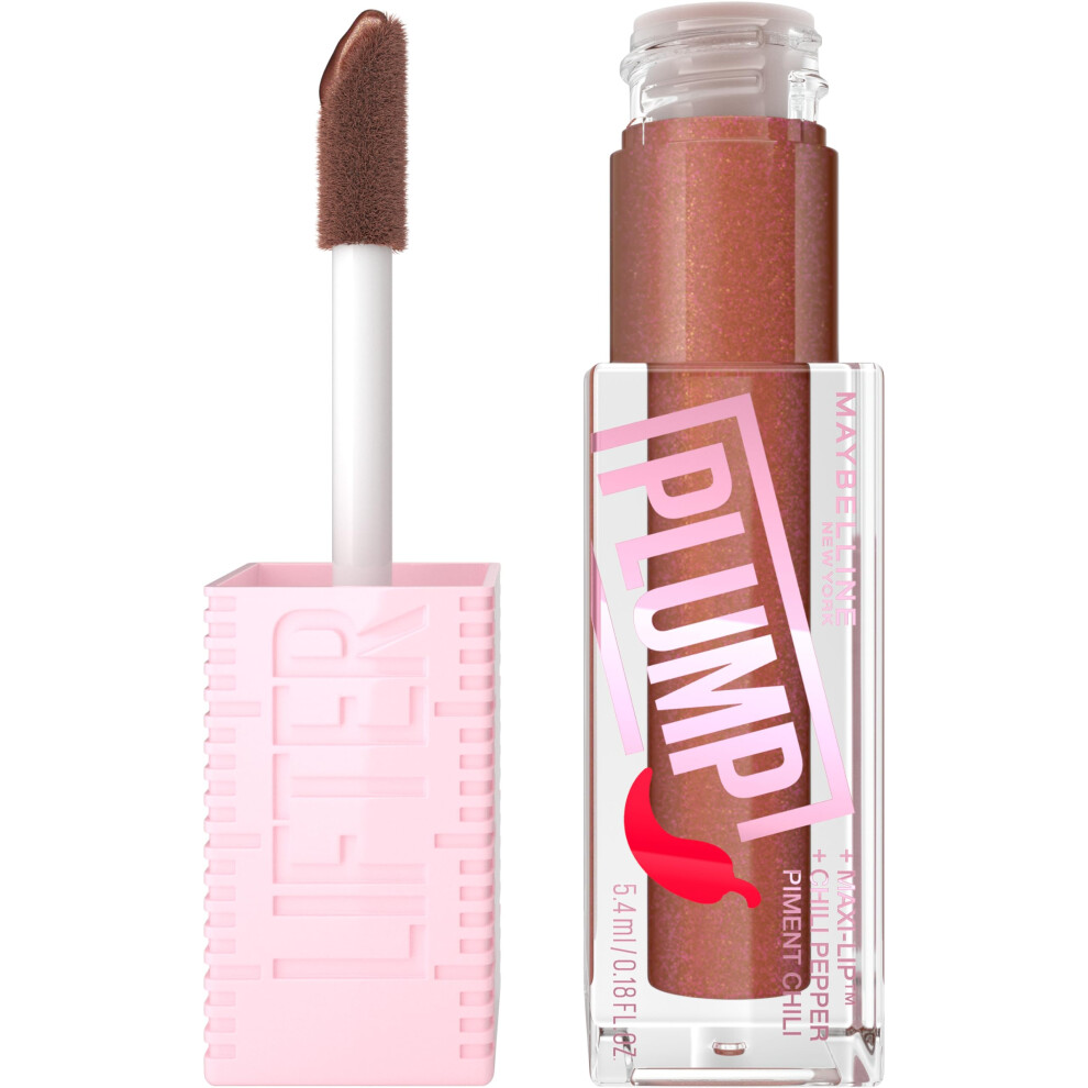 MAYBELLINE Lifter Gloss Lifter Plump  Plumping Lip Gloss with Chili Pepper and 5% Maxi-Lip  Cocoa Zing  Sheer Cool Brown  1 Count