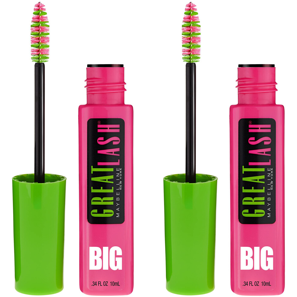 Maybelline Great Lash BIG Washable Mascara  Volumizing  Thickening  Lengthening Mascara  Brownish Black  2 Count