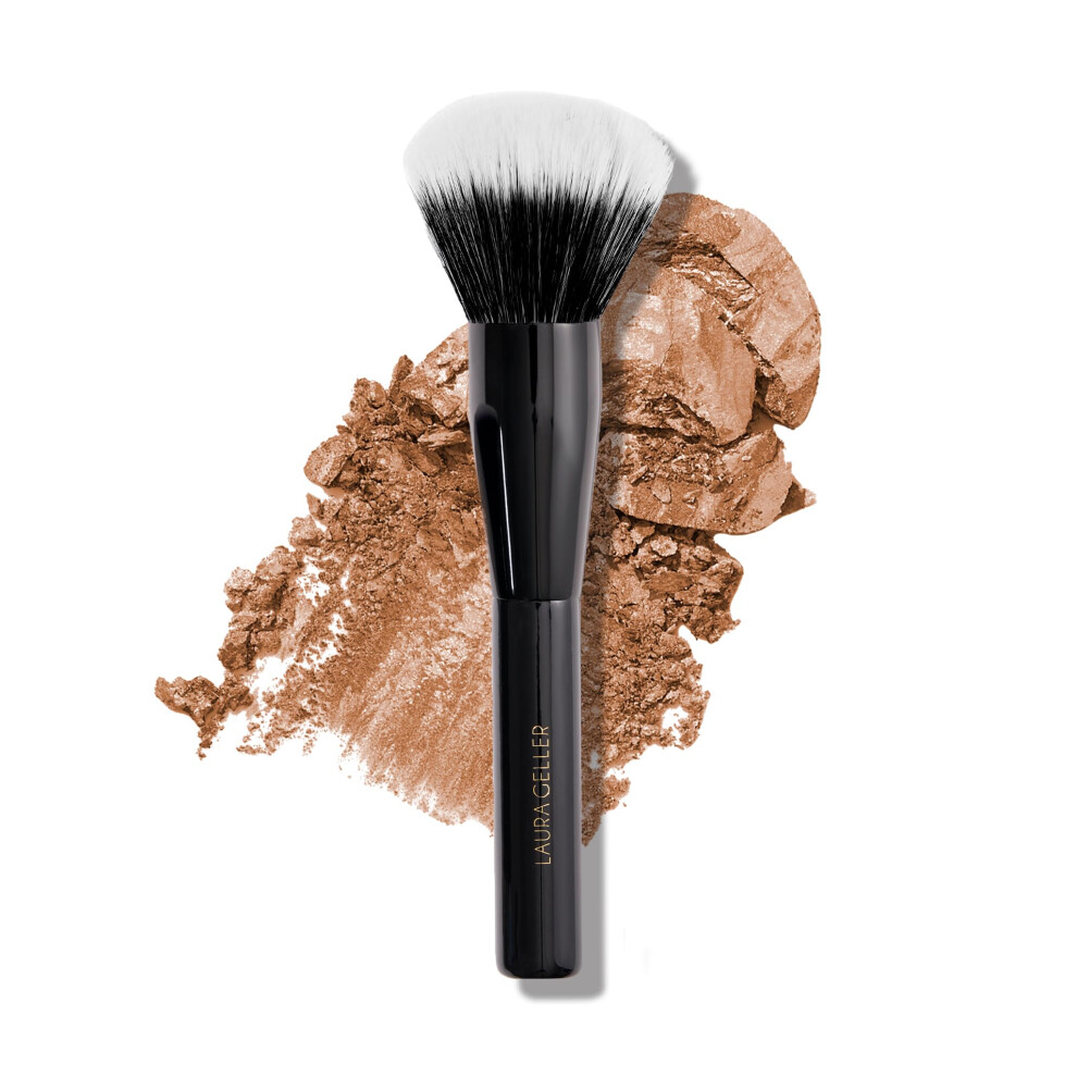 LAURA GELLER Full Face Powder Makeup Brush with Wooden Handle in Midnight Black - Foundation  Setting Powder  Blush  Bronzer  Highlighter and Luminize