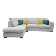 Dakota Fabric Left Light Grey Corner Sofa Suite