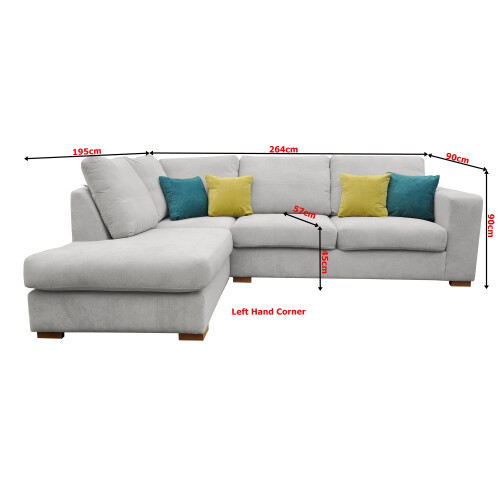 Dakota Fabric Left Light Grey Corner Sofa Suite 2