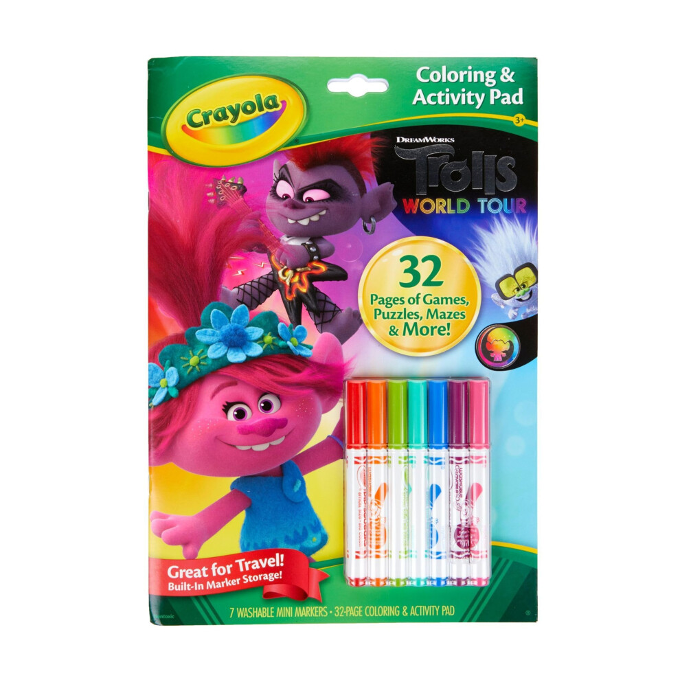 Crayola Trolls World Tour Color & Activity Pad 32 Coloring Pages And 7 Mini Washable Markers Markers Trolls 2 Gift For Kids Ages 3+