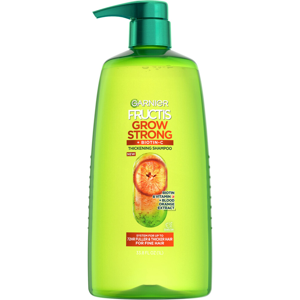 Garnier Fructis Grow Strong Thickening Shampoo for Thin  Fine Hair  Paraben-Free  Silicone-Free and Vegan Hair Care  33.8 Fl Oz