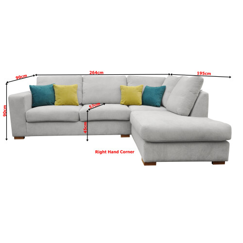 Dakota Fabric Right Light Grey Corner Sofa Suite 2
