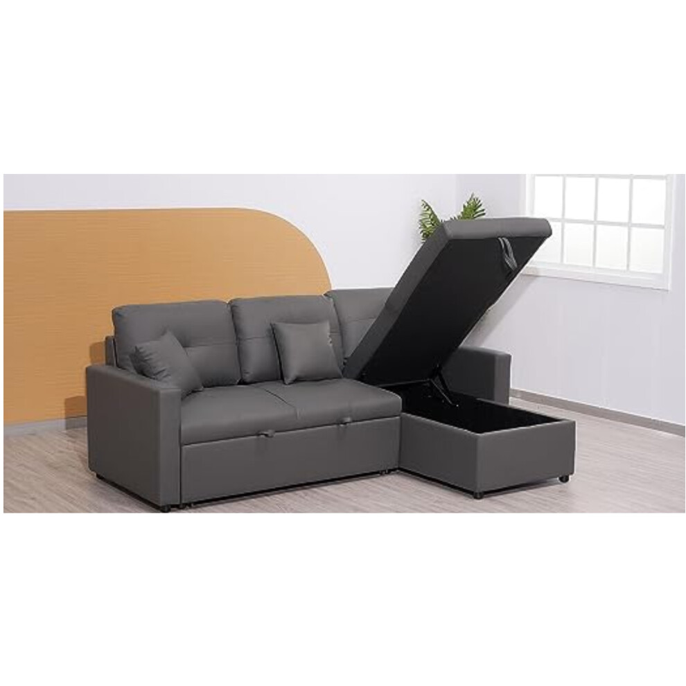 (Right Hand Facing Corner Grey) Newport Leather L Shaped Corner Sofa-Bed