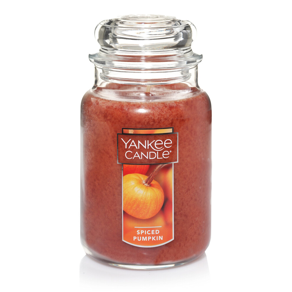 Yankee Candle Spiced Pumpkin Scented  Classic 22oz Large Jar Single Wick Aromatherapy Candle  Over 110 Hours of Burn Time  Apothecary Jar Fall Candle