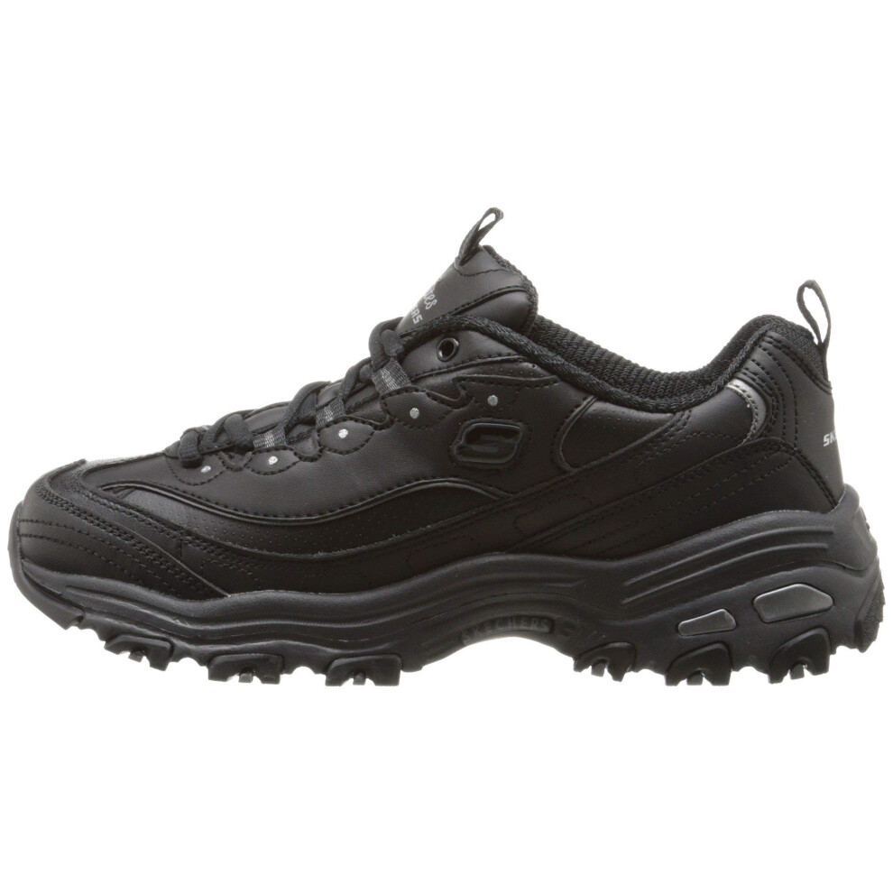 Skechers Sport Womens D'lites Fresh Start Memory Foam Lace-Up Sneaker Black Silver 8.5 M Us