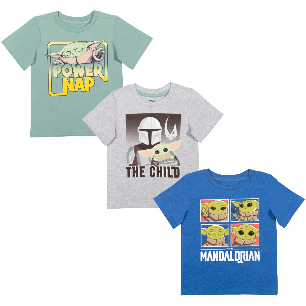 STAR WARS The Mandalorian The Child Little Boys 3 Pack T-Shirts Green/Blue/Gray 7-8