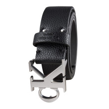 Calvin Klein Men's Logo Buckle Belt Black/Silver Small (30-32)