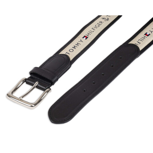 Tommy Hilfiger Ζώνη Tommy Hilfiger Ανδρική με Ράψιμο - Σχέδιο από Ύφασμα με Μονό Κουμπί, μαύρη/φυσική, 30 2