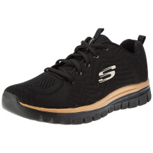 Skechers Womens Low-Top Trainers Sneaker Black Mesh Rose gold Trim 85
