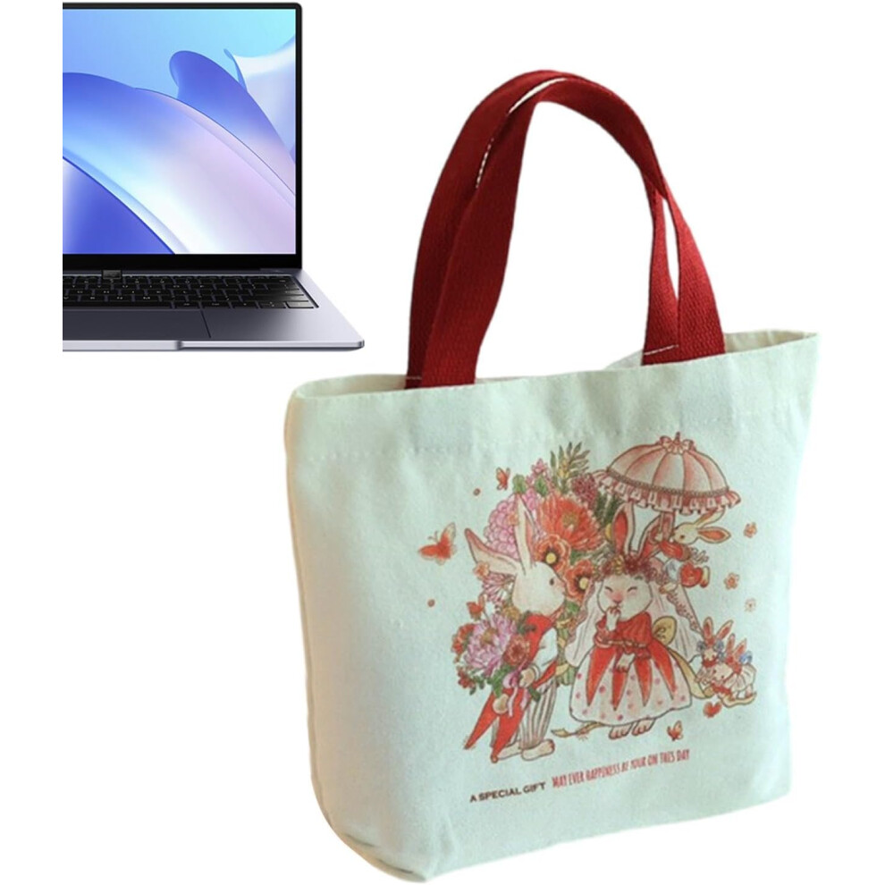 (01) Stylish Canvas Tote Bag - Grocery Shopping Bag With Rabbit Pattern - Washable Portable Lovely Multipurpose Shopping Casual Bag For Work
