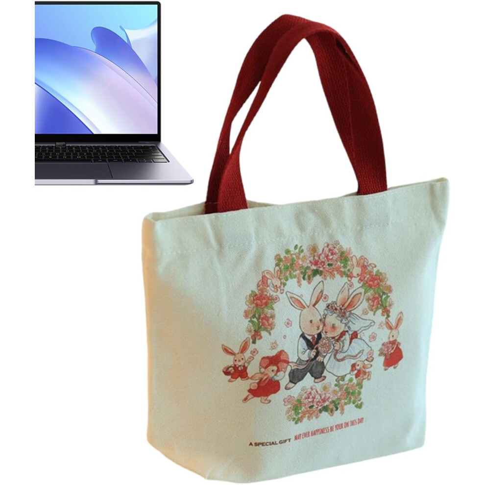 (02) Stylish Canvas Tote Bag - Grocery Shopping Bag With Rabbit Pattern - Washable Portable Lovely Multipurpose Shopping Casual Bag For Work