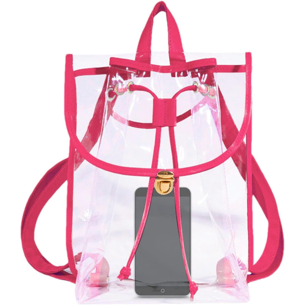 (Red) Clear Backpack For School - Bag For Concert | Unisex Water-Resistant Thick PVC Concert Sports Drawstring Backpacks For Women Men, Travel