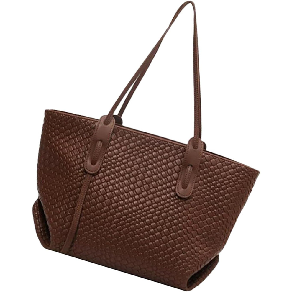 (Brown) Woven Shoulder Bag | Beach Shoulder Tote Bag,Large Capacity Travel Pouch, Fashion Hobo Purse, Underarm Woven Work Purses For School Brown