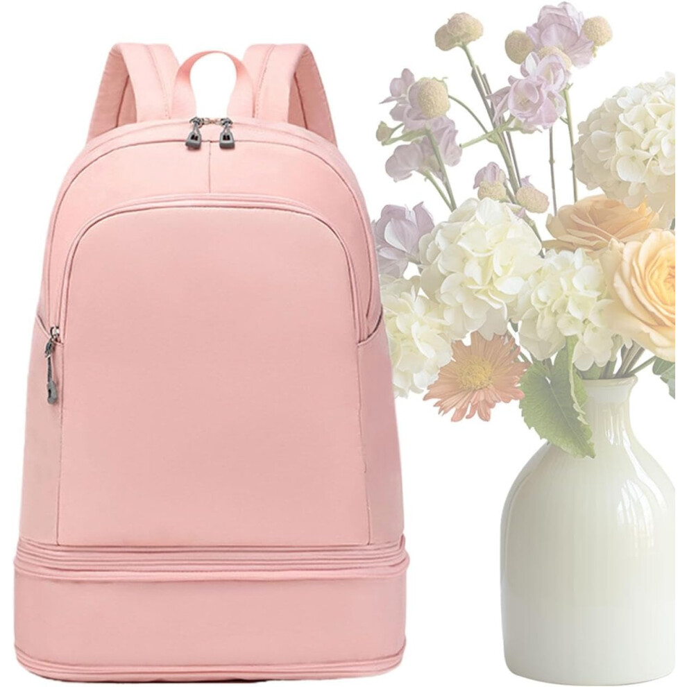 (Pink) Gym Backpack - Large Back Pack with Shoe Compartment | Athletic Bookbag, Waterproof Women Gym Bag, Carry Backpack for Yoga Fitness Beach