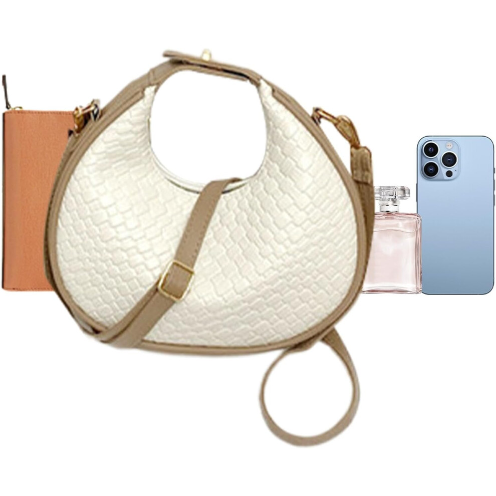 (White) Women Shoulder Work Bag - Fashion Shoulder Purse - Crescent-shaped Design Traveling Shoulder Bag for Women, Girls, Work, Shopping Or Traveling