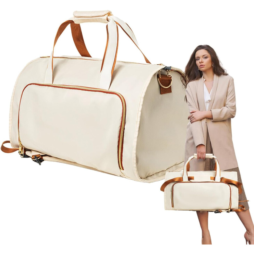 (Beige) Garment Carry Bag,2 In 1 Large Suit Bag for Men | Carry Convertible Duffle Garment Bag for Men Women - Suitcase Suit Business Travel Bag