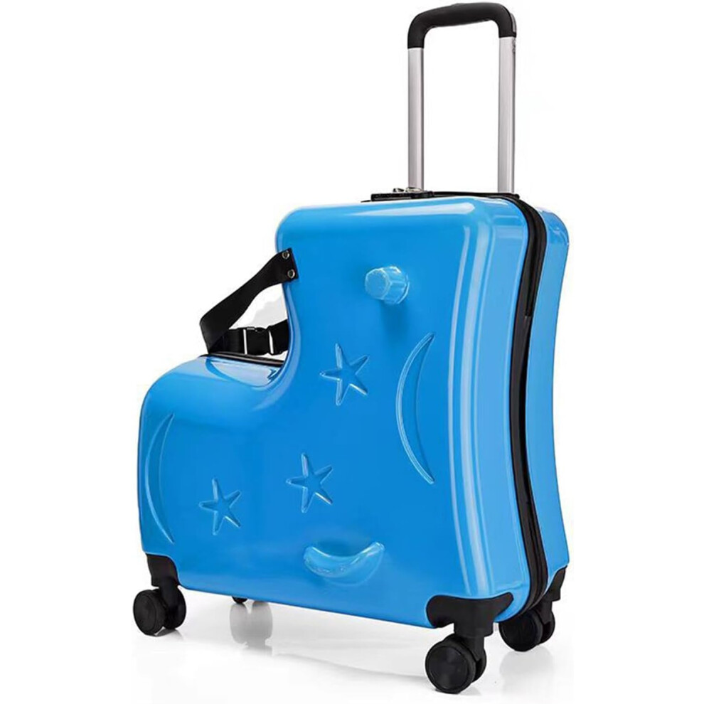 (Lake Blue) Kids Ride Luggage for Girls, 3-Digit Password Lock Kids Ride Luggage, 20in Trolley Case with Seat Belts, Handlebars, Pedals, Silent Wheels for Boys
