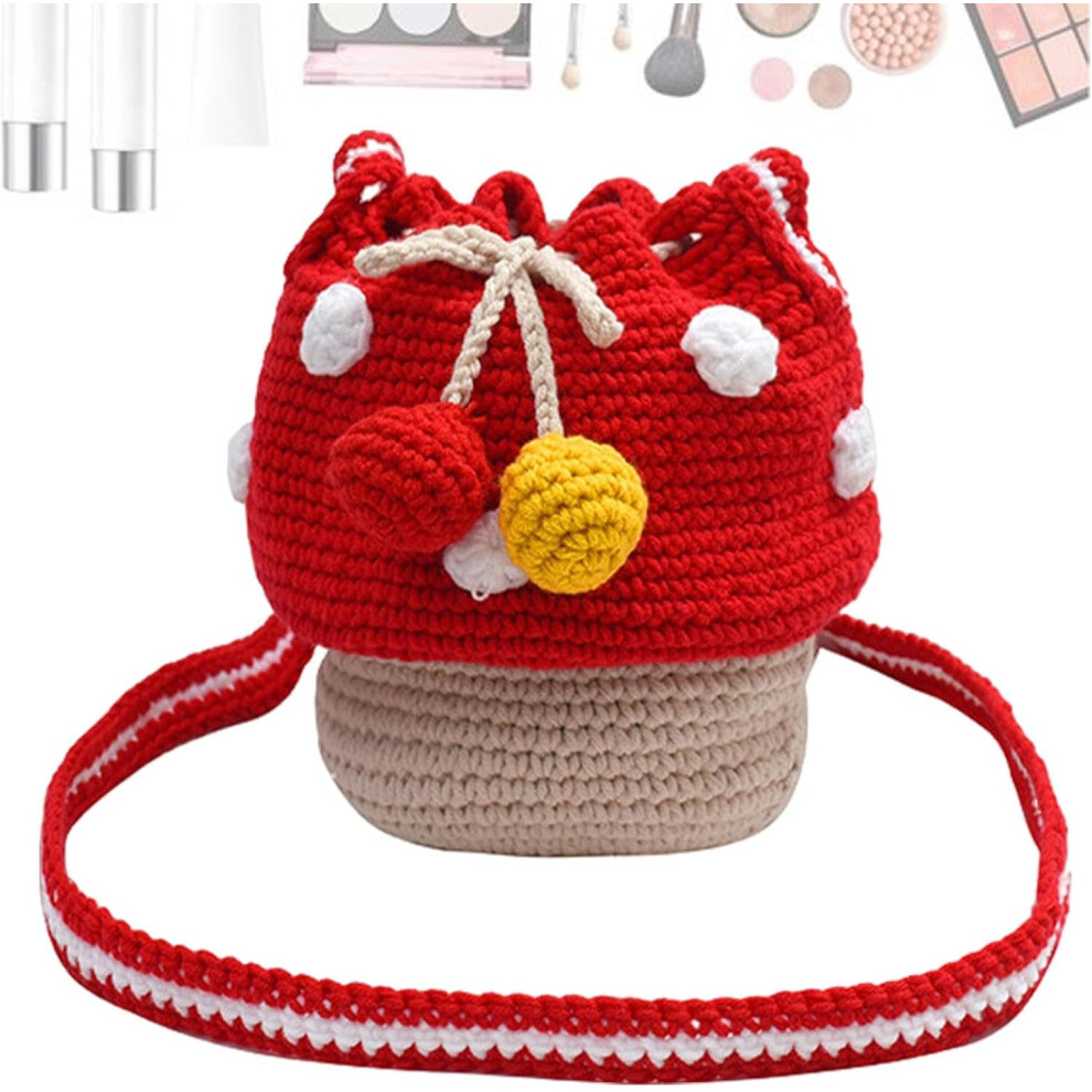 (Red) Knitted Mushroom Bag - Messenger Bag - Female Casual Purse, Crochet Purse, Knitted Coin Purse, Multifunctional for Coin, Chargers