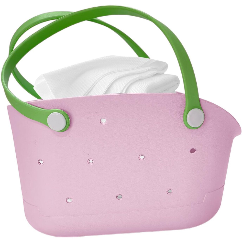 (Pink) Small Rubber Tote Bag,Waterproof Travel Beach Bag | Fashion Travel Accessories, Washable Sandproof For Men Women Outdoor, Pool, Boat Pink