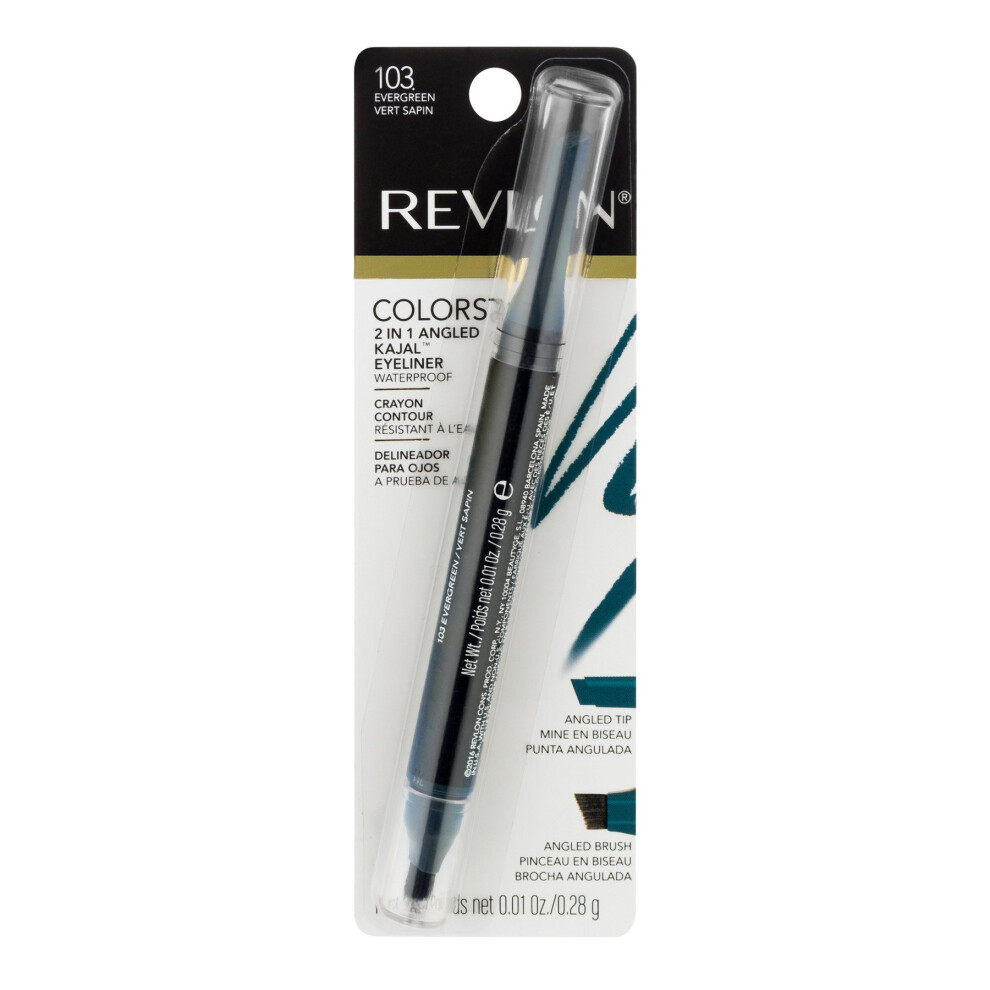 Revlon ColorStay 2-in-1 Angled Kajal Eyeliner  Waterproof Eye Makeup with Smudge Brush for Smokey Eyes  Evergreen (103)  0.01 oz