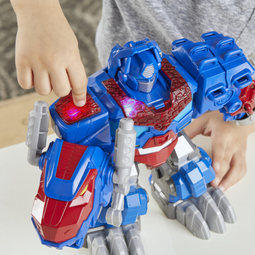 Transformers Transformers Dinobot Adventures Optimus Prime T-Rex Brinquedo de converso com luzes e sons Figura de ao de 9 polegadas a partir de 3 anos 2
