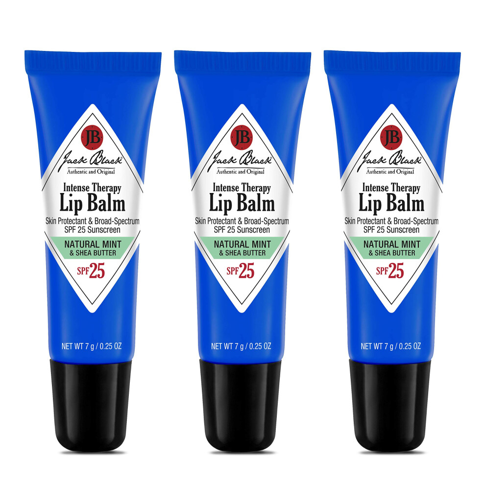 Jack Black Intense Therapy Lip Balm  0.25-Oz.  Pack of 3 - Natural Mint & Shea Butter  SPF 25 Sun Protection  Lip Moisturizer  Hydrating Lip Balm with