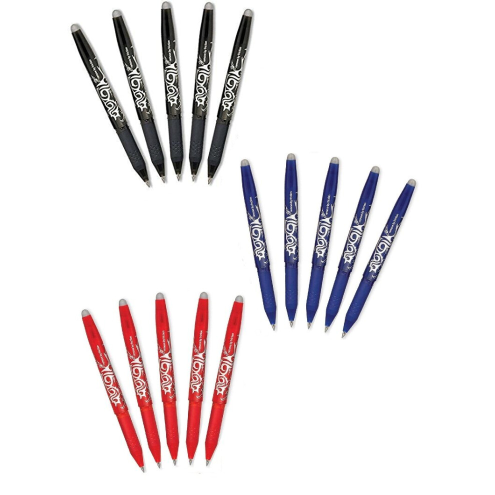 Pilot FriXion Ball 0.7mm Erasable Gel Pens  Fine Point  Black Ink  Pack Of 6 (15-Pack Bundle)