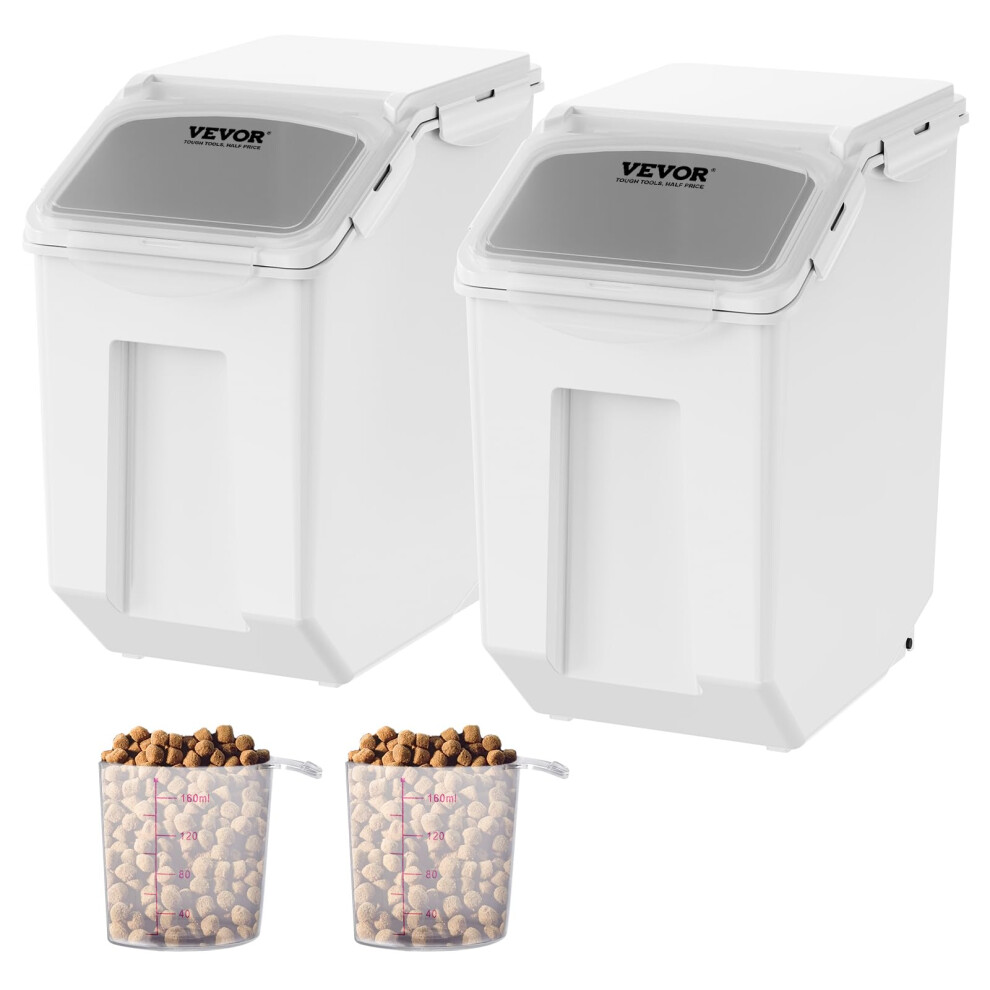 VEVOR Ingredient Storage Bin  2 x 15L Dispenser Bin with 2 Measuring Cups  Attachable Casters and Airtight Lid  2 Pcs/Set Dog Pet Food Storage Contain