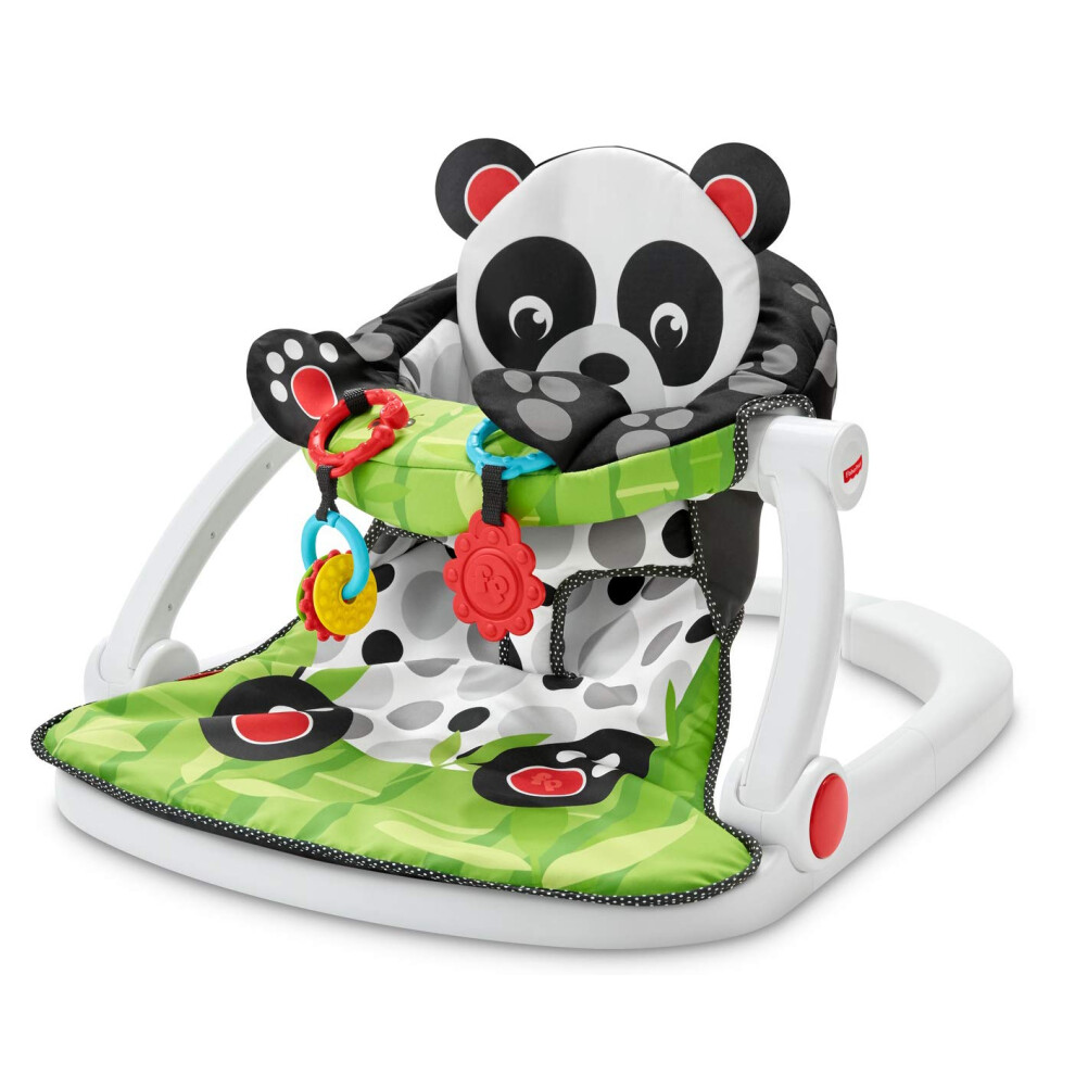 Fisher-Price Portable Baby Chair Sit-Me-Up Floor Seat with Developmental Toys and Crinkle & Squeaker Seat Pad  Panda Paws