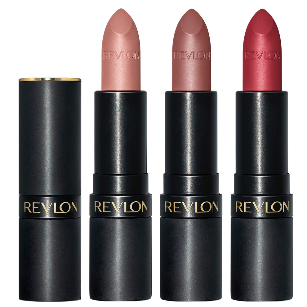 Lipstick Set by Revlon  Super Lustrous 3 Piece gift Set  High Impact  Matte Finish in Nude Plum  Red  Pack of 3