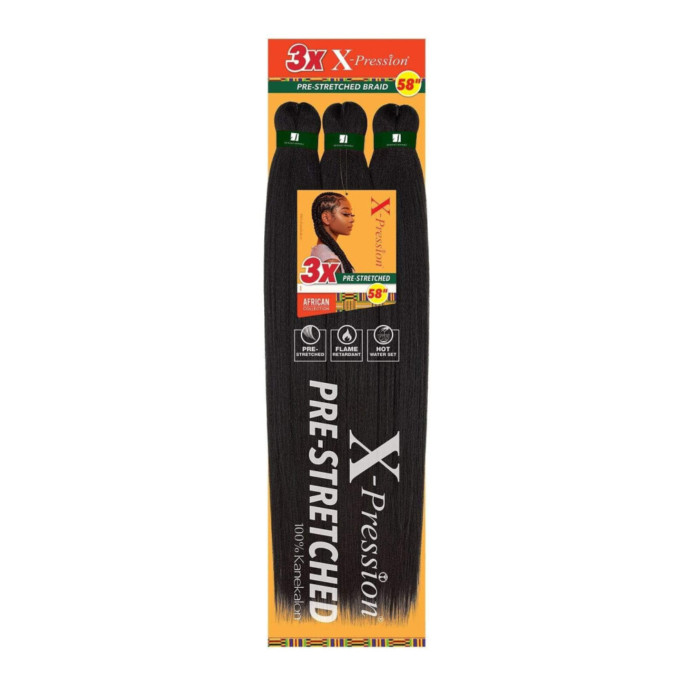 Sensationnel Unisex Xpression Prestretched Braiding Hair - 3X Xpression 58-Inch Flame Retardant Smooth Yaki Braid - 3X X-Pression 58 Inch (2 Pack, 2 Darkbrow
