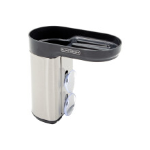 BLACK+DECKER Sink Caddy, In-Sink Design with 2 Suction Cups, Secure Ledge Tray with Storage Compartment, Stainless Steel Finish, 15 x 8 x 15.5cm