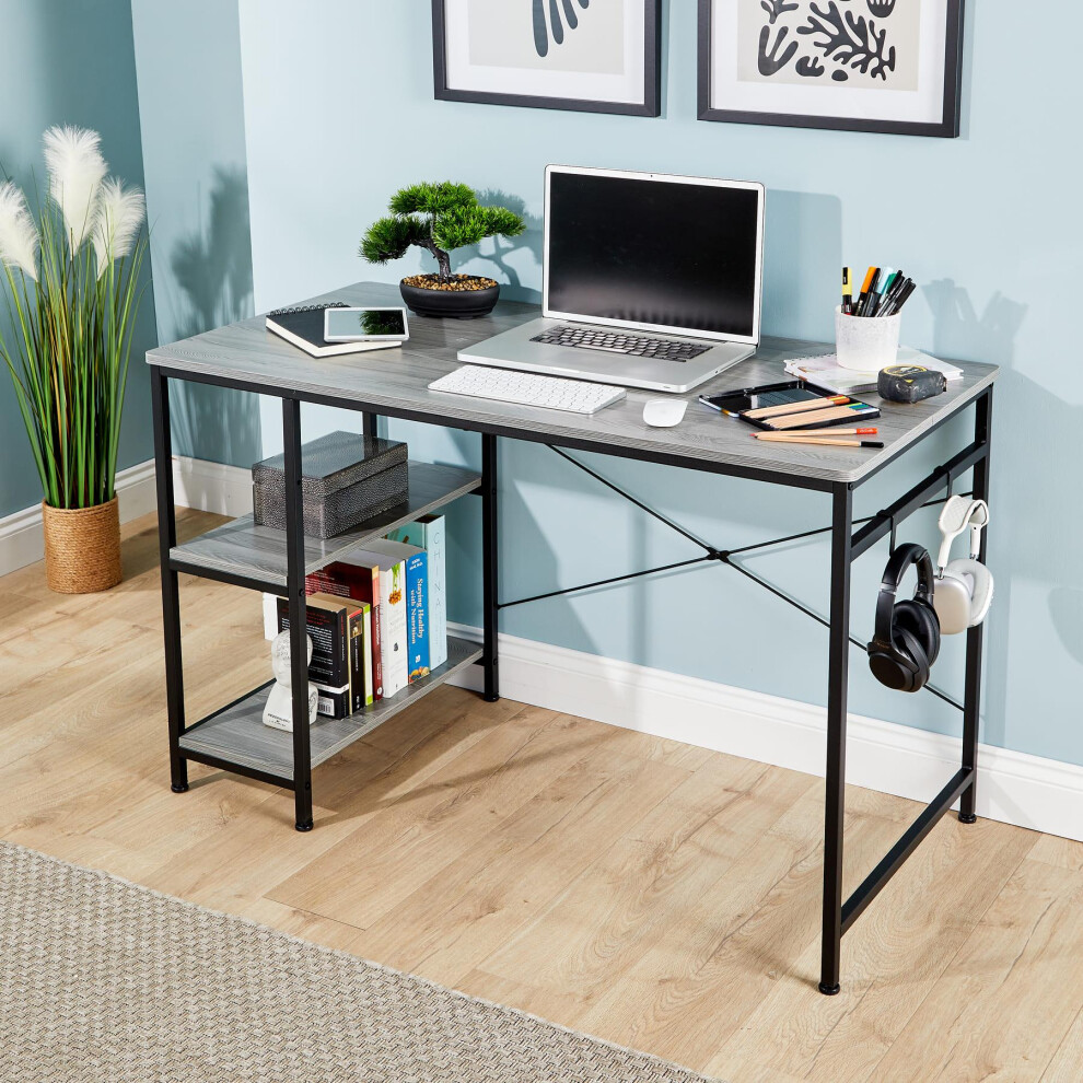 (Grey Oak Effect) Computer Desk Adjustable Shelves Office Table