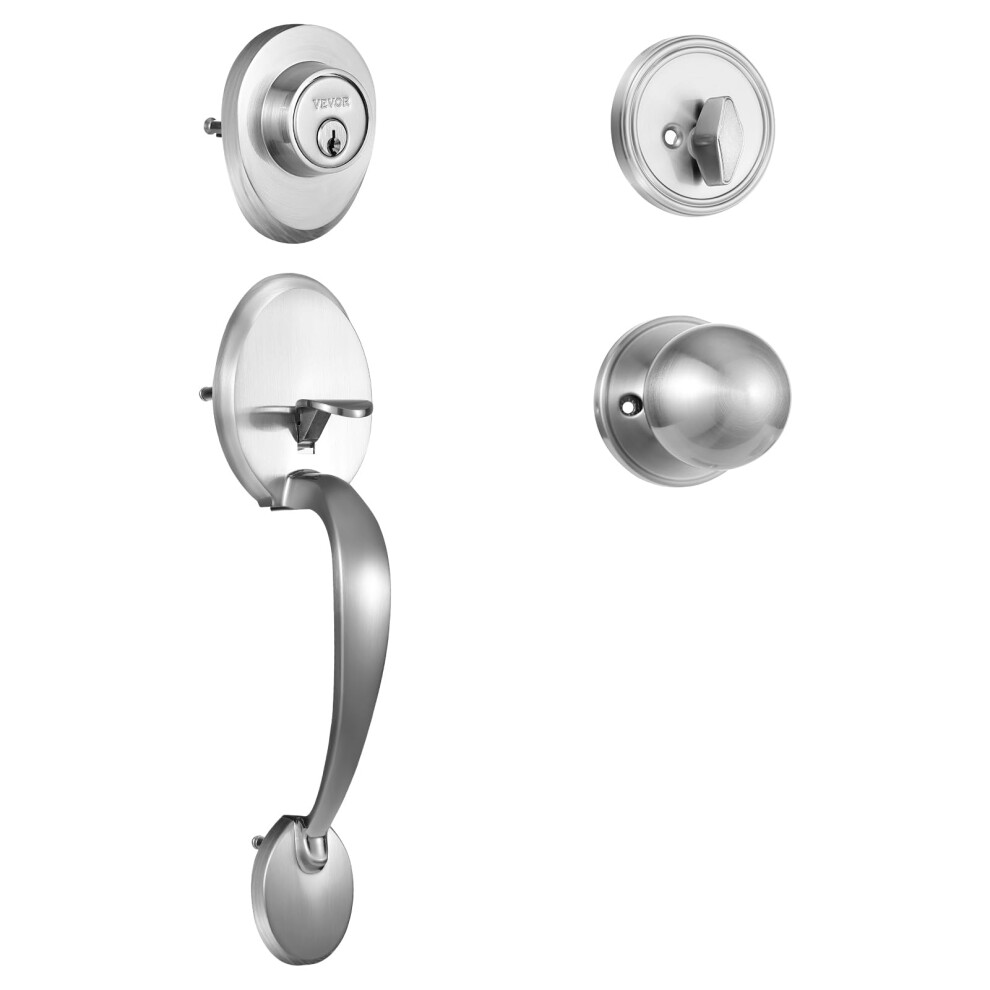 VEVOR Front Door Handle and Deadbolt Set  Satin Nickel Front Door Lock Set with Interior Knob  Adjustable Hole Spacing Single Cylinder Handleset  for