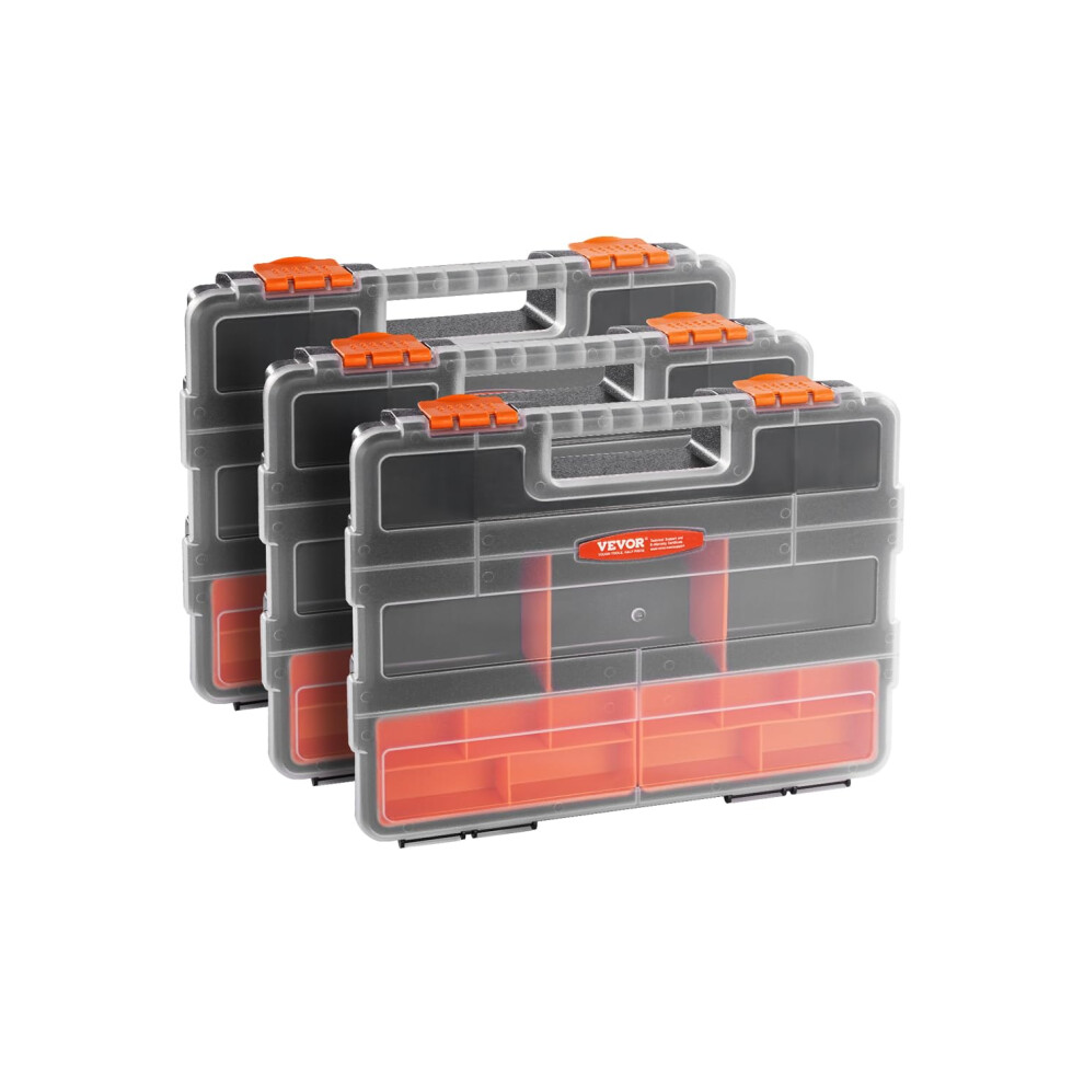 VEVOR 3-Pack Small Parts Organizer  21 Compartments Tools Organizer Box with Removable Dividers  PP Hardware Storage Box with Safety Latch & Portable