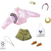 Barbie Storytelling Fashion Pack de vetements de poupee inspire par les Jeux olympiques Tokyo 2020: shorts de veste transparentes roses et 6 acce