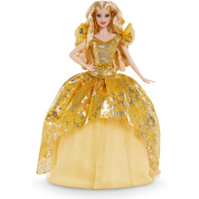 Barbie Signature 2020 Holiday Barbie Doll (12 pouces cheveux blonds) en robe doree avec support de poupee et certificat d'authenticite cadeau pou