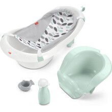 Fisher-Price Baby to Toddler Bath 4-in-1 Sling n Seat Tub with Removable Infant Support and 2 Toys Climbing Leaves