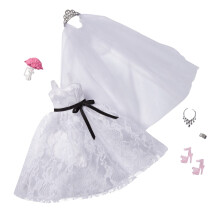 Barbie Mode Set: Brautkleid Puppe mit Hochzeitskleid, Schleier, Schuhe, Schmuck & Blumenstrauß, Geschenk für 3- bis 8-Jährige