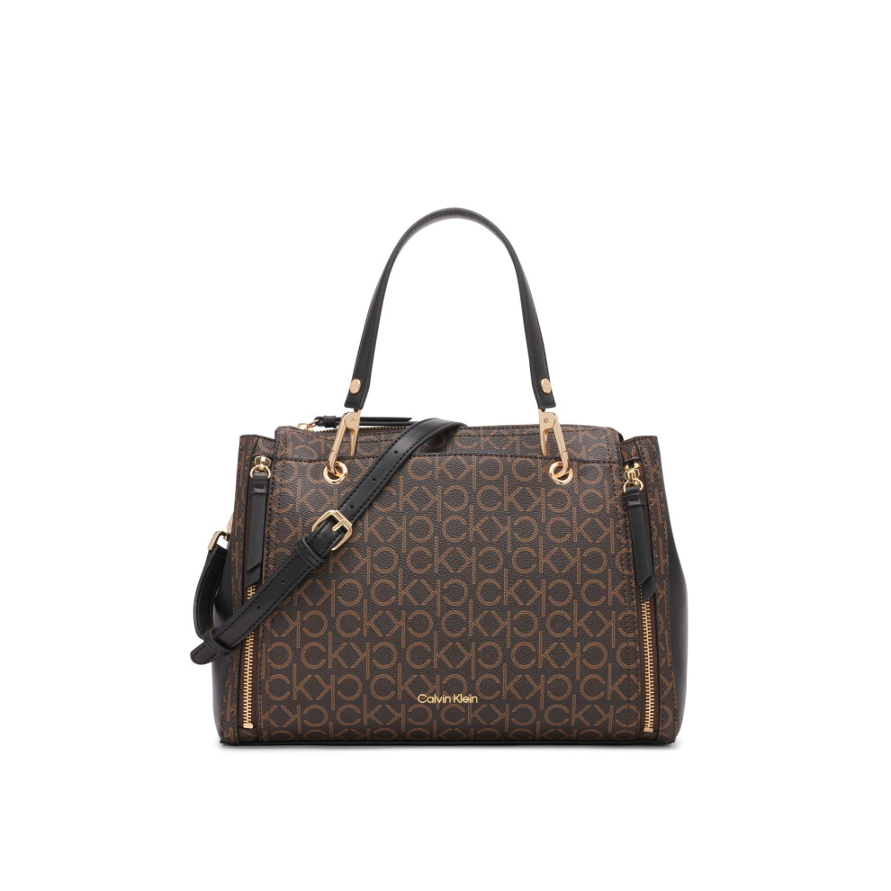 Calvin Klein Reyna Novelty Satchel  Brown/Khaki/Black Linear