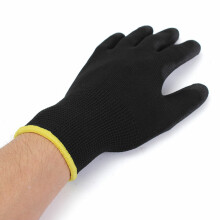 (L) 12 Pairs Black PU Safety Work Glove Builders Protect Palm Coating Gloves S/M /L Option