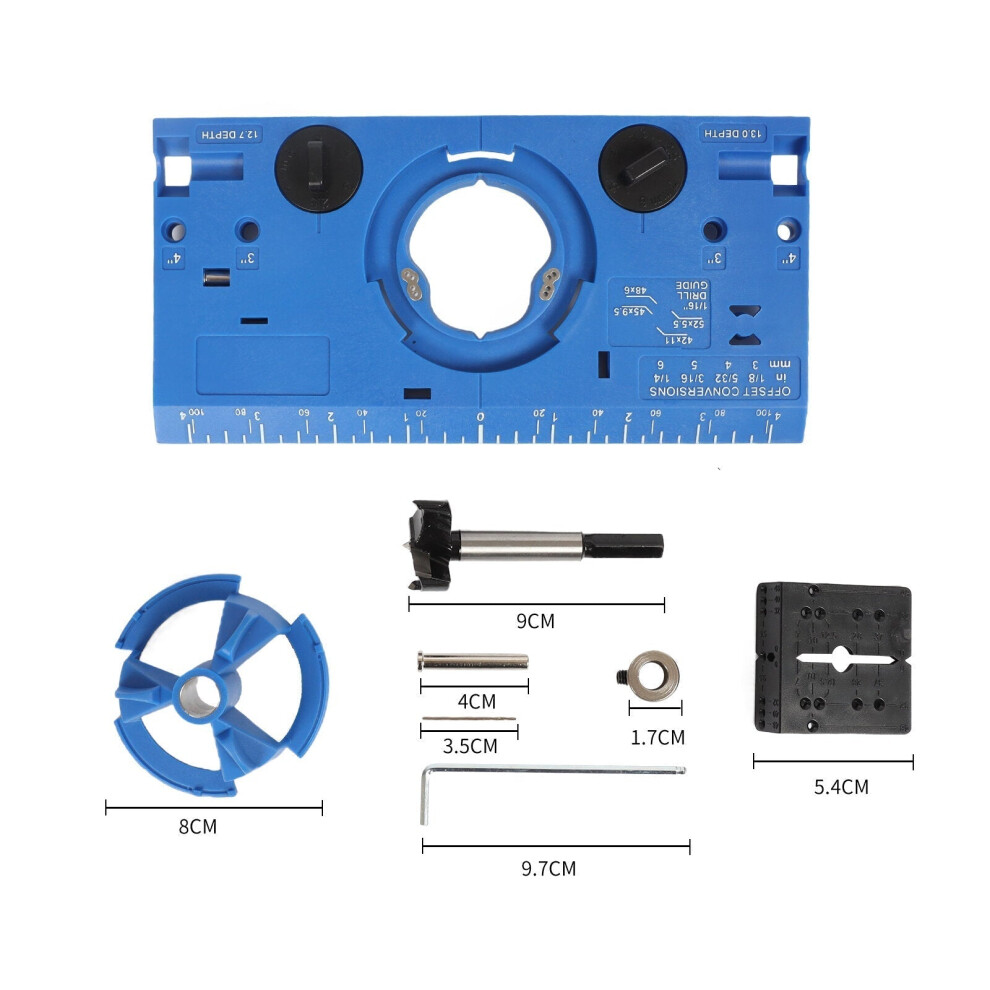 (Blue) 35Mm Concealed Hinge Jig Drill Guide For Accurate Woodworking - Easy Diy Tool With Carbide-Tipped Bit Included 1138392772904
