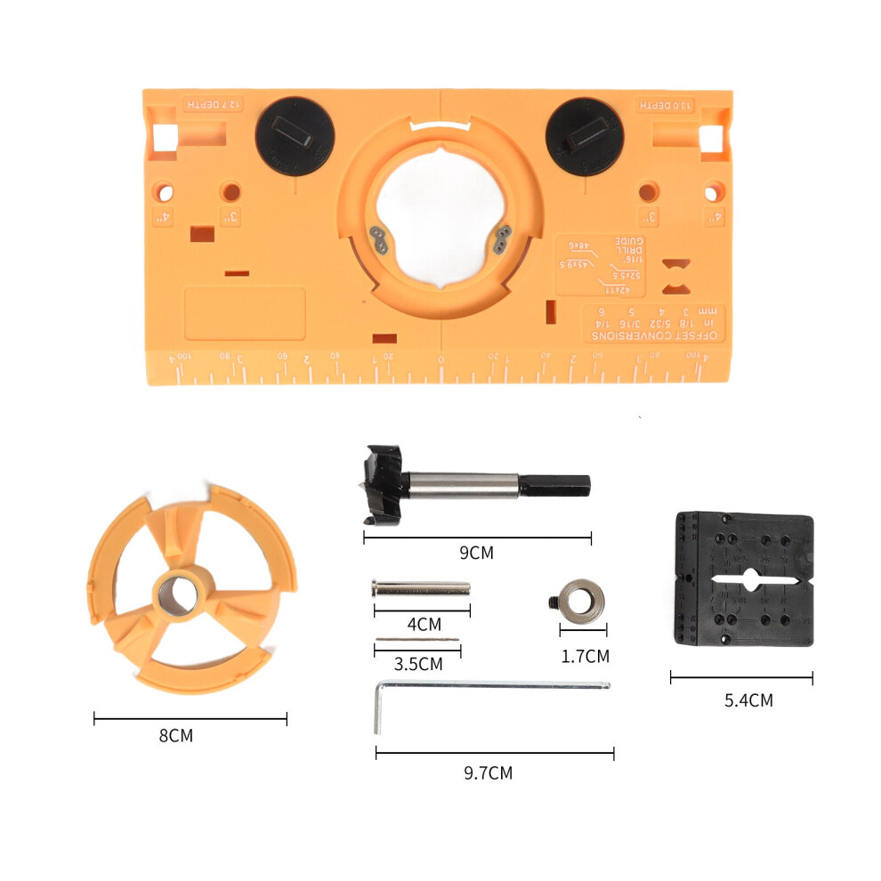 (Yellow) 35mm Concealed Hinge Jig Drill Guide for Accurate Woodworking - Easy DIY Tool with Carbide-Tipped Bit Included