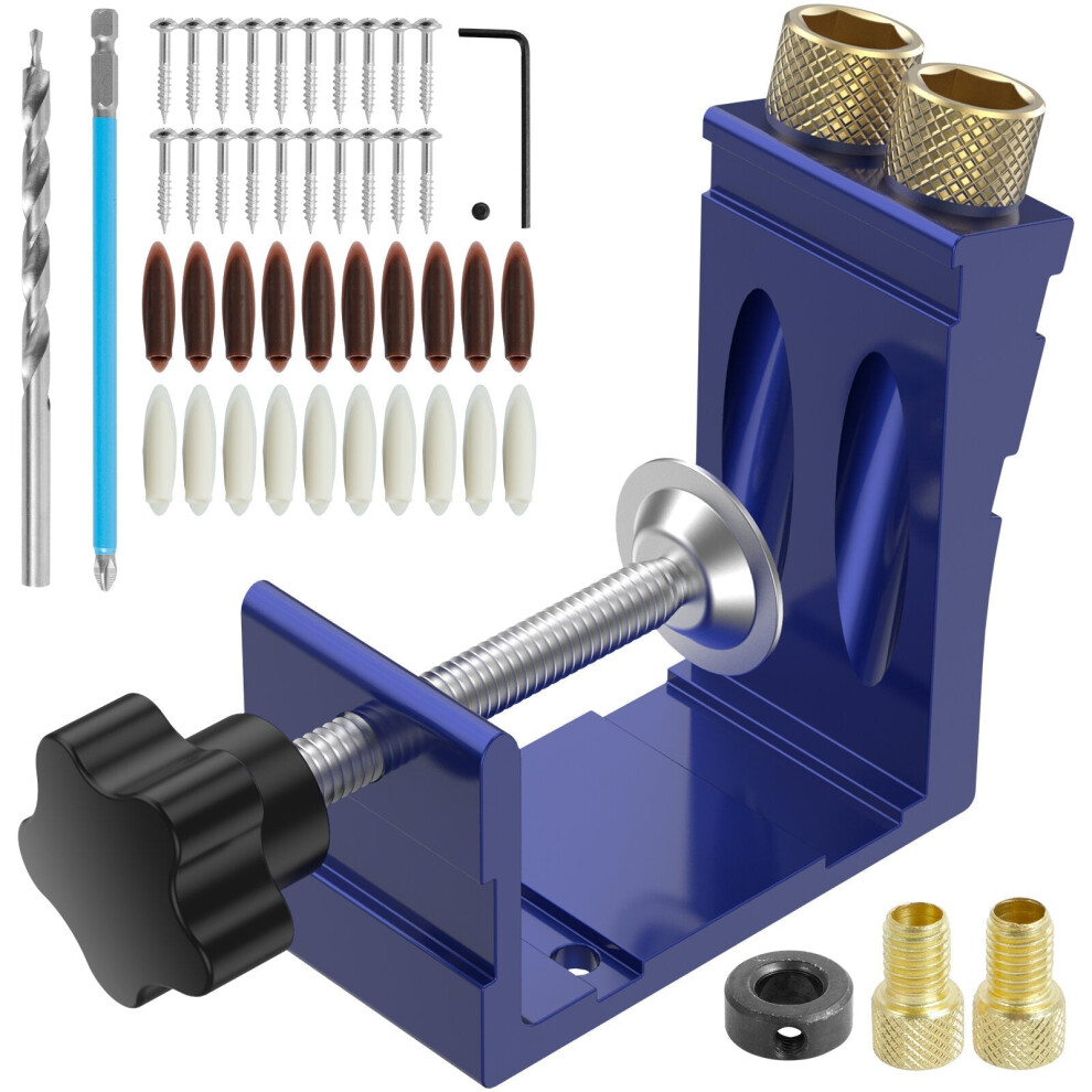 Mini Pocket Hole Jig Kit - Durable Metal, 15 Angle, Easy to Use, Includes Clamp, Screws & Plugs for DIY Projects