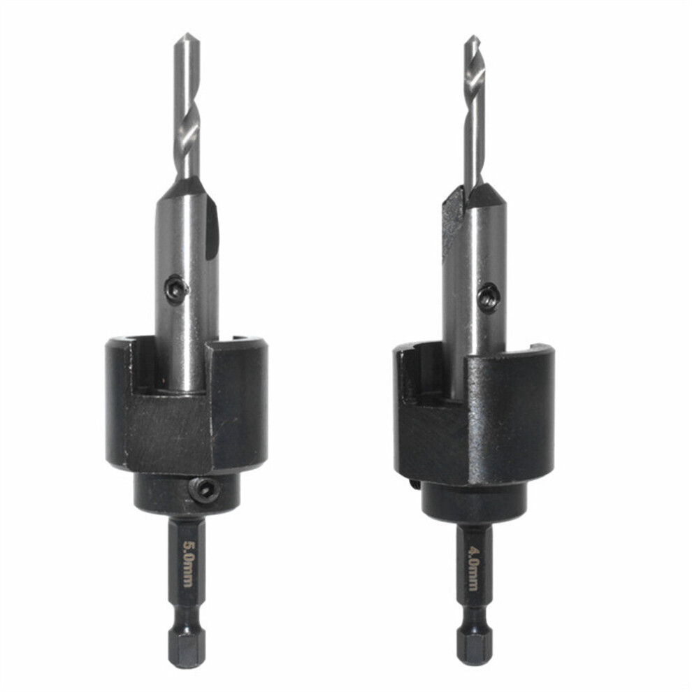 (Set) 4Mm/5Mm Countersink Bit Set For Woodworking - Hex Shank Drill Bits With Adjustable Depth & Chamfering Function 1138392773093